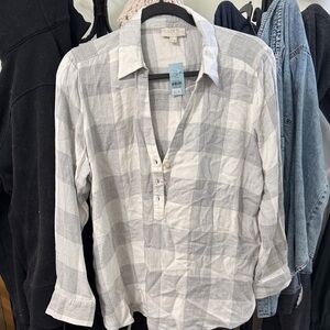 LOFT Womens White and Gray Plaid Shirt